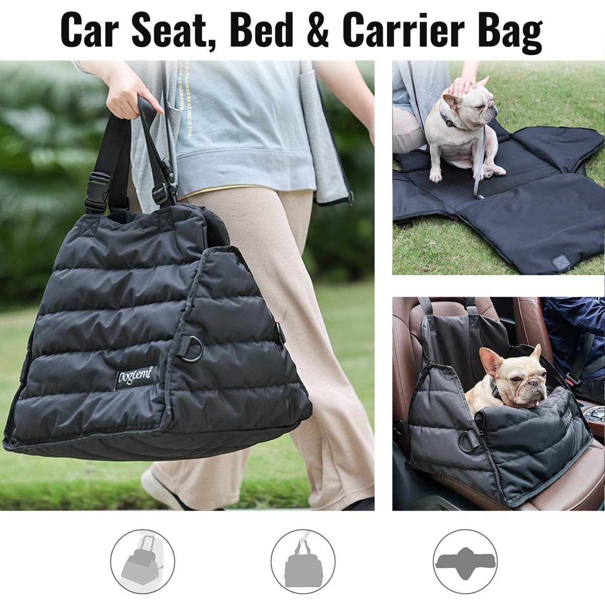 Functional French Bulldog's Car Seat, Bed & Carrier Bag - French Bulldog Store