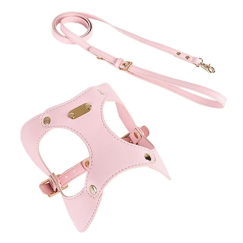 Luxury Leather French Bulldog Harness and Leash Set - French Bulldog Store