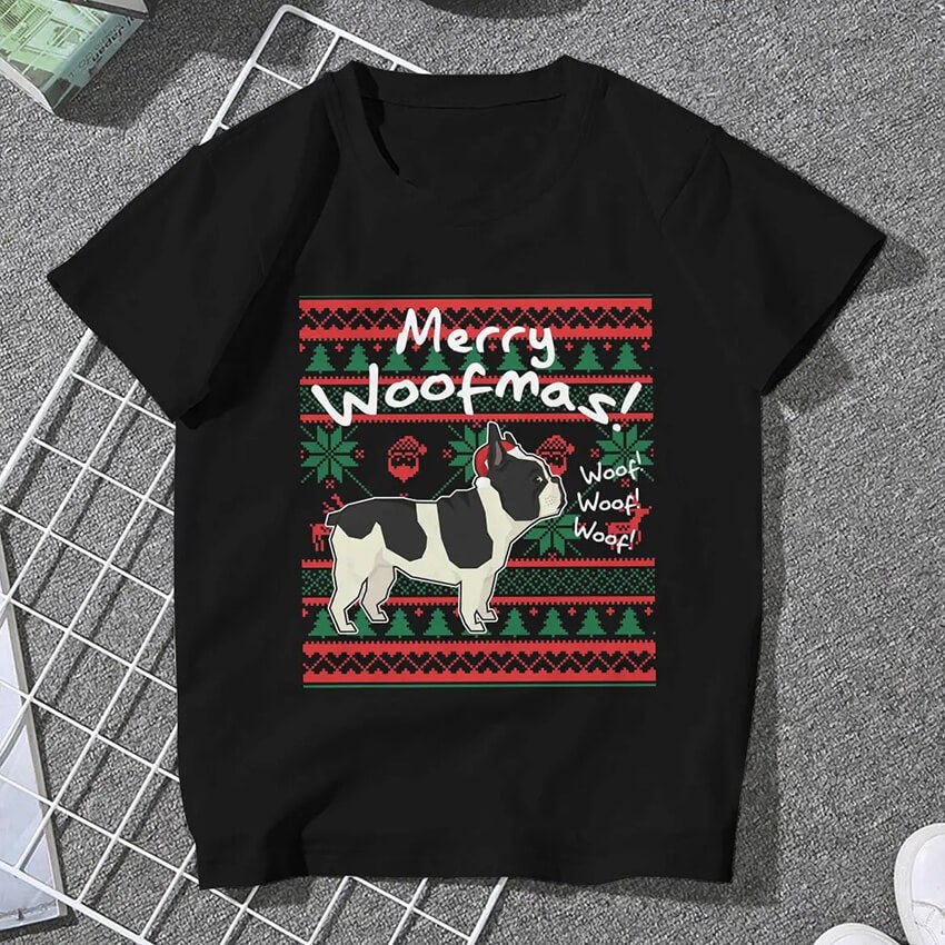 Merry Woofmas French Bulldog T-shirt - French Bulldog Store