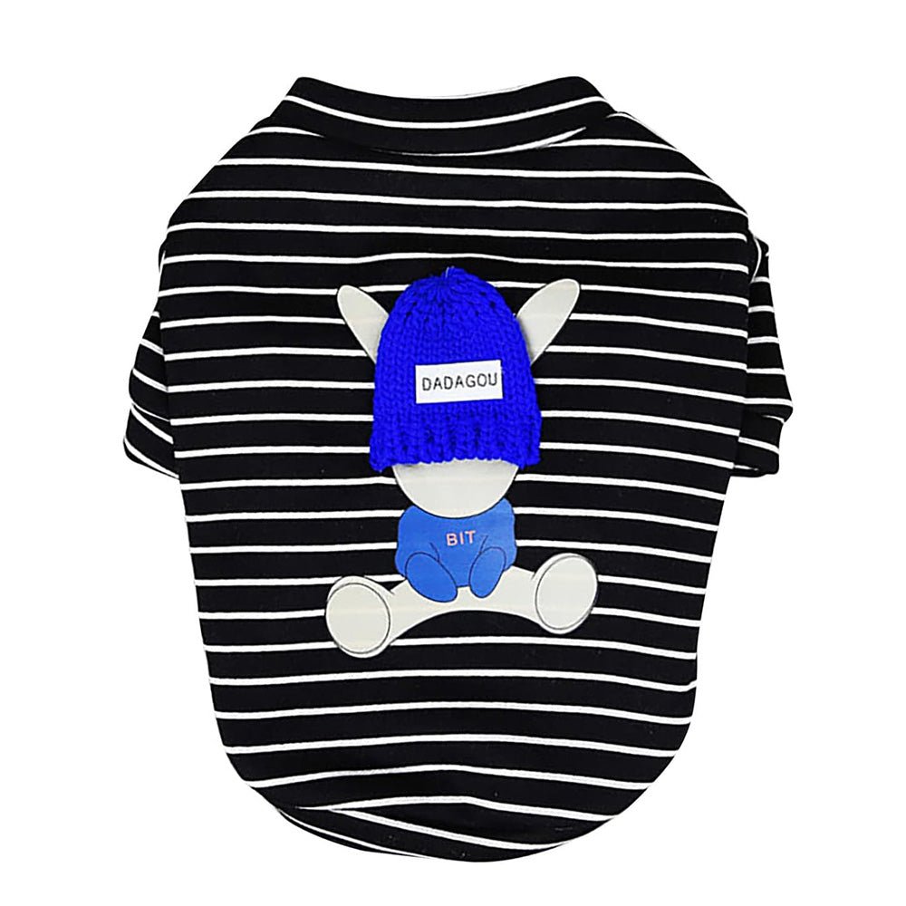 Striped French Bulldog Shirt With Knitted Applique - French Bulldog Store