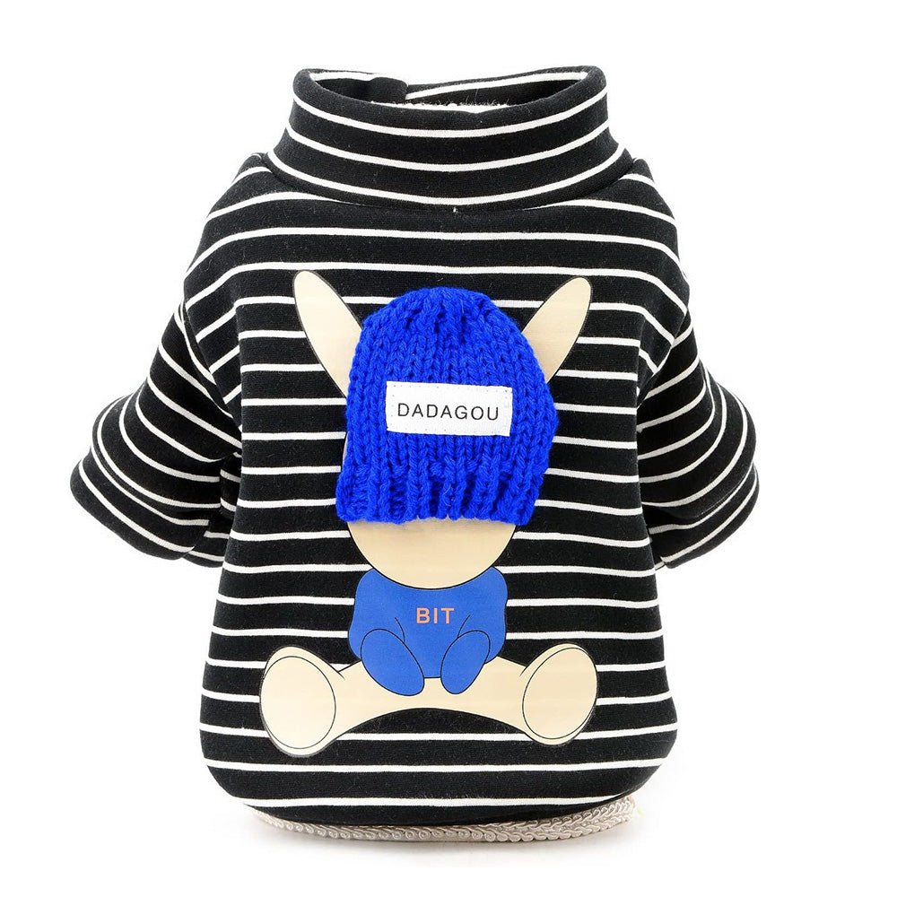 Striped French Bulldog Shirt With Knitted Applique - French Bulldog Store