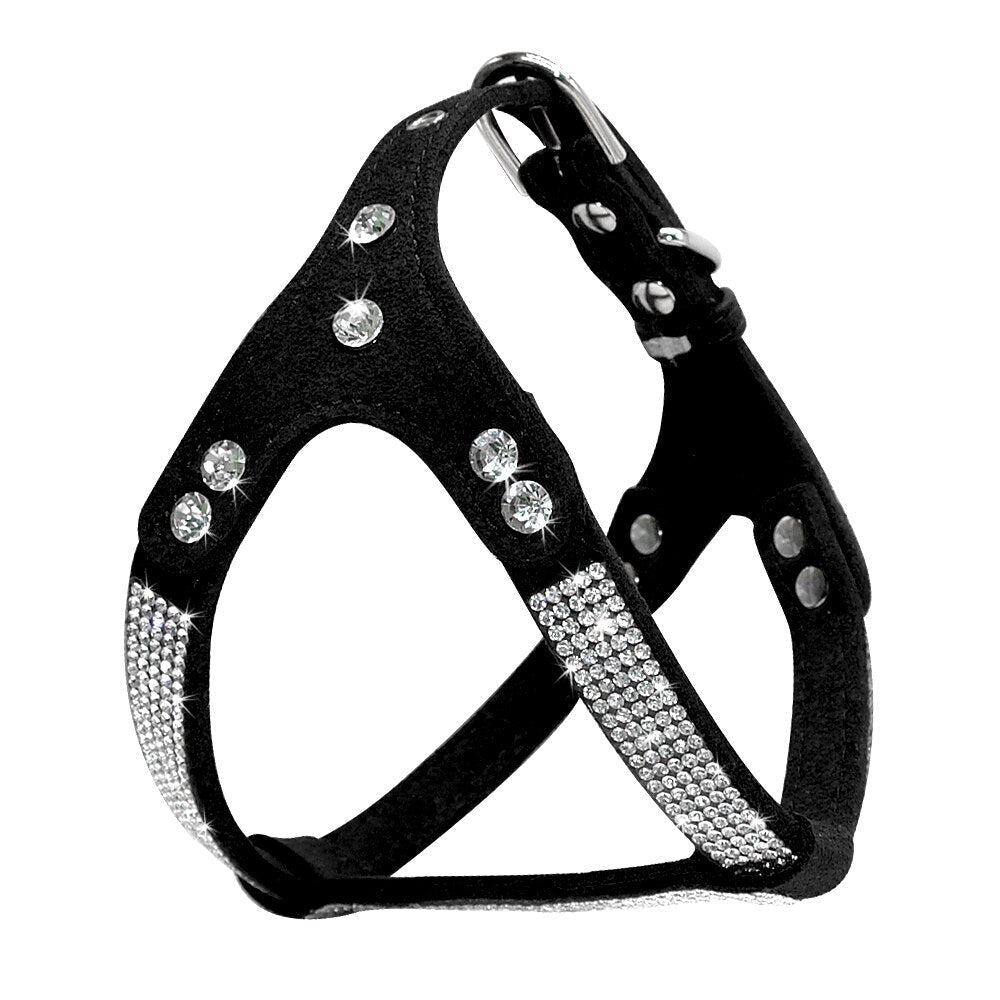 Suede Leather Rhinestone Frenchie Bling Harness - French Bulldog Store