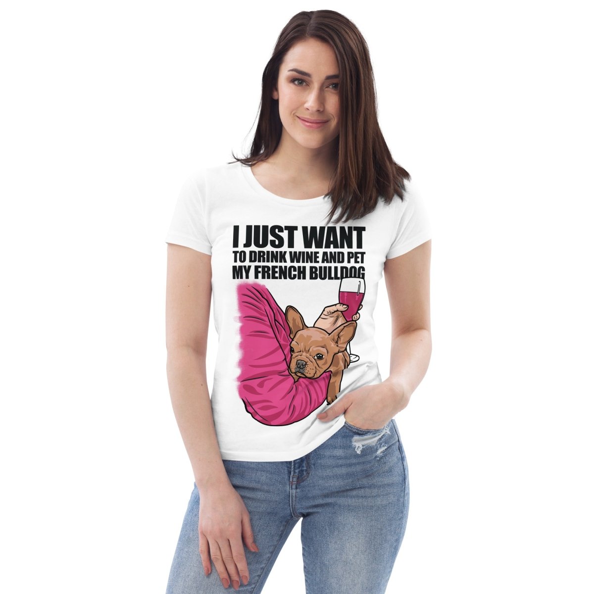 Wine & Frenchie Women's Fitted Tee - French Bulldog Store