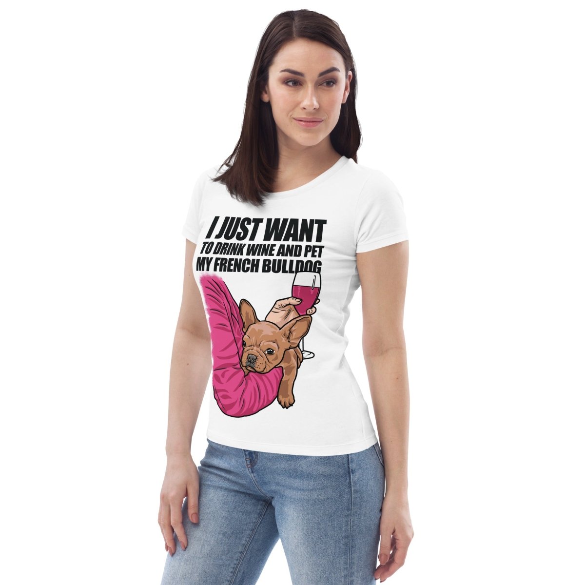 Wine & Frenchie Women's Fitted Tee - French Bulldog Store