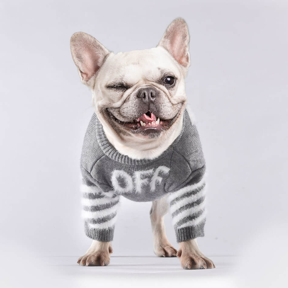 Woof White French Bulldog Sweater - French Bulldog Store